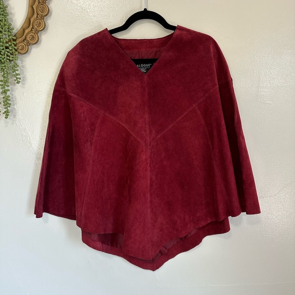 Vintage Jackets & Blazers - Vintage Dialogue Red Genuine Suede Cape, Boho, 70s Style, Festival